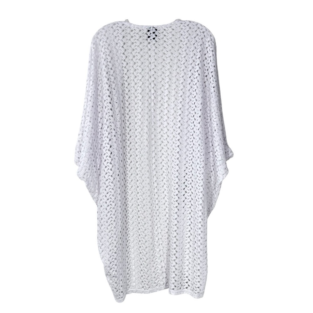 BOBEAU White Crochet Open Front Tunic Cardigan Swimsuit Cover-up Women's Size L - Picture 9 of 12